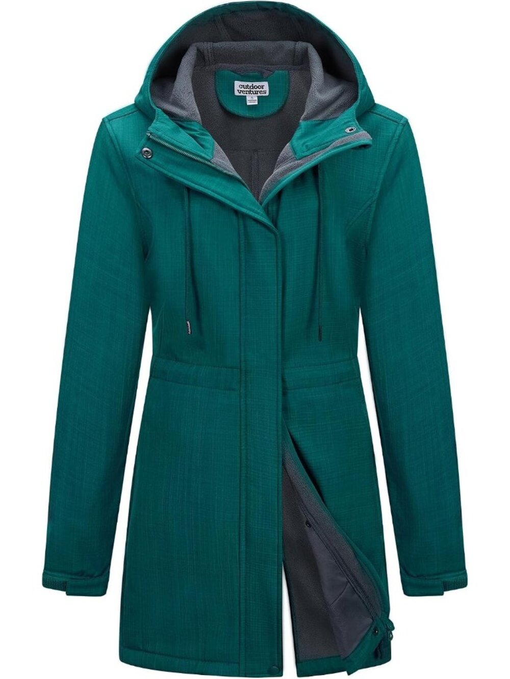 Womens Green Windbreaker Fleece Lined Softshell Hiking Insulated Rain Parka Coat